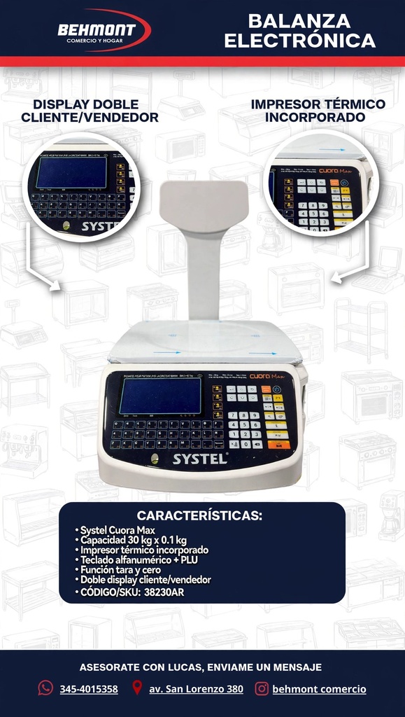 Systel - Balanza con mastil 30 kg Cuora Max - Imprime ticket y etiqueta - C/bateria - USB (3)