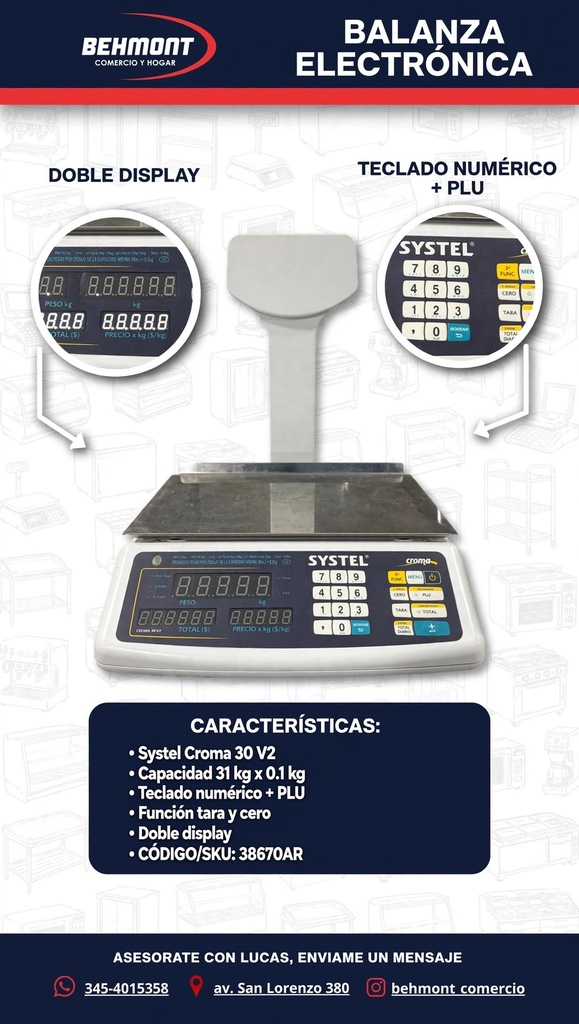 Systel - Balanza con mastil 31 kg Croma - C/bateria (2)