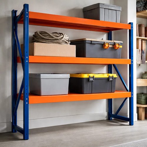 Behmont - IMP - Almacenamiento - Rack 200 x 200 x 80 continuo - 4 estantes - 400 kg por estante - Azul-naranja (2)