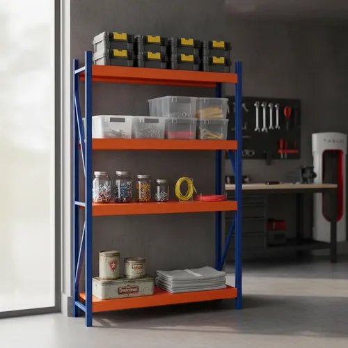 Behmont - IMP - Almacenamiento - Rack 200 x 200 x 80 continuo - 4 estantes - 400 kg por estante - Azul-naranja (3)