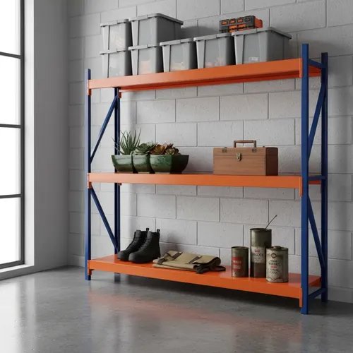 Behmont - IMP - Almacenamiento - Rack 200 x 200 x 80 continuo - 4 estantes - 400 kg por estante - Azul-naranja (4)