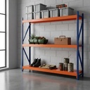 Behmont - IMP - Almacenamiento - Rack 200 x 200 x 80 continuo - 4 estantes - 400 kg por estante - Azul-naranja (4)