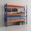 Behmont - IMP - Almacenamiento - Rack 200 x 200 x 80 continuo - 4 estantes - 400 kg por estante - Azul-naranja (5)