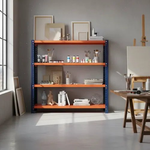 Behmont - IMP - Almacenamiento - Rack 200 x 200 x 80 inicial - 4 estantes - 400 kg por estante - Azul-naranja (2)