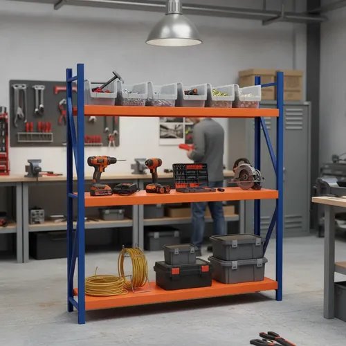 Behmont - IMP - Almacenamiento - Rack 200 x 120 x 40 continuo - 5 estantes - 100 kg por estante - Azul-naranja (3)