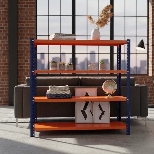 Behmont - IMP - Almacenamiento - Rack 200 x 120 x 40 inicial - 5 estantes - 100 kg por estante - Azul-naranja (3)