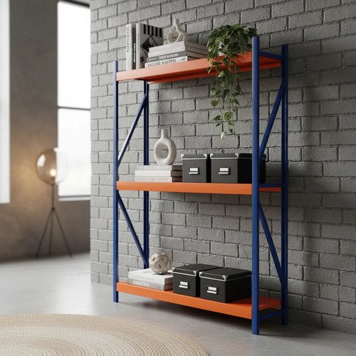 Behmont - IMP - Almacenamiento - Rack 200 x 200 x 100 continuo - 4 estantes - 400 kg por estante - Azul-naranja (2)