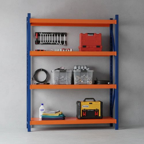 Behmont - IMP - Almacenamiento - Rack 200 x 200 x 100 continuo - 4 estantes - 400 kg por estante - Azul-naranja (4)
