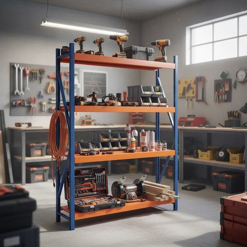 Behmont - IMP - Almacenamiento - Rack 200 x 200 x 60 continuo - 4 estantes - 200 kg por estante - Azul-naranja (4)