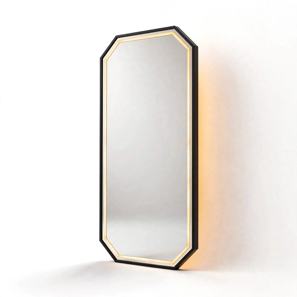 Behmont - IMP - Decoracion - Espejo con iluminacion LED octogonal - Con marco negro - 170 x 70 (2)