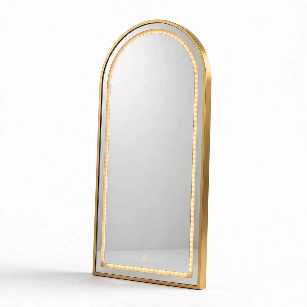 Behmont - IMP - Decoracion - Espejo con iluminacion LED forma arco medio punto - Con marco dorado - 170 x 70 (2)