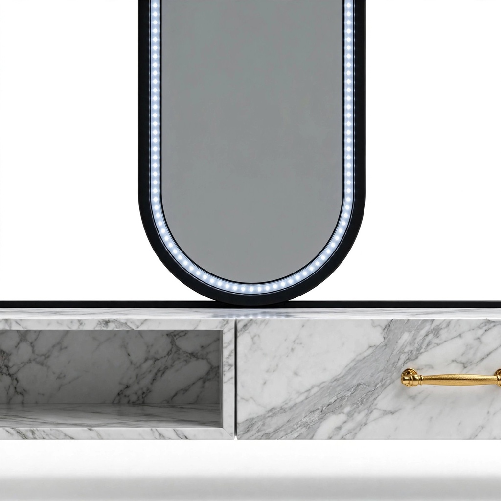 Behmont - IMP - Decoracion - Mesa flotante + espejo LED - Marco y detalles negro (3)