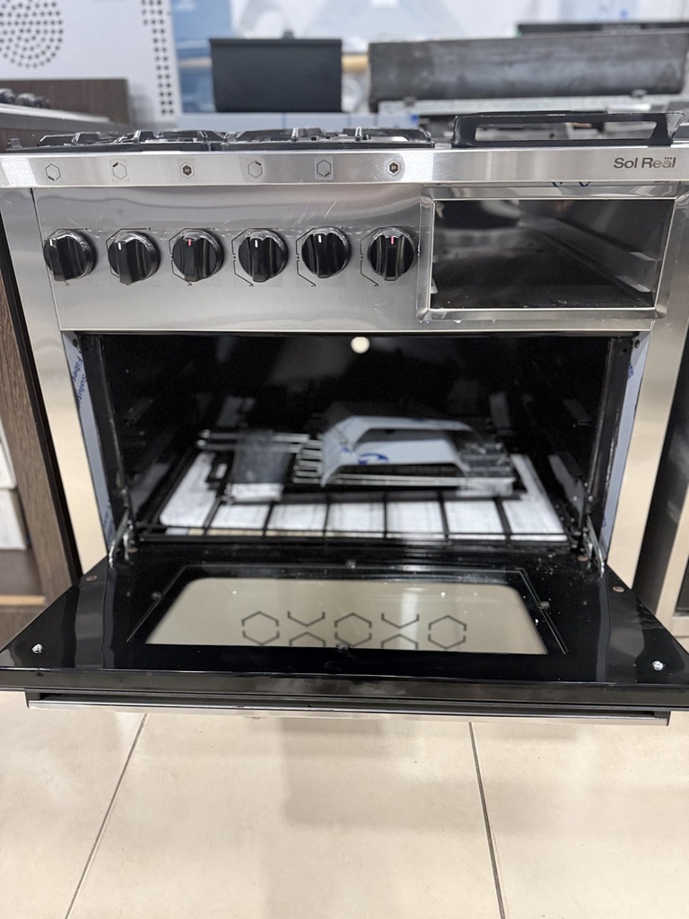 Usman - Cocina multifuncion 4 H. - Con plancha - Puerta de vidrio - Rejas de fundicion - Piso tejuelas refractarias - 90 cm (2)