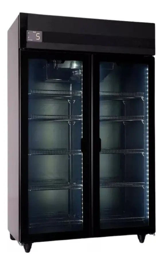 Inelro - Exhibidora vertical 980 L Full Glass - Con cenefa - 2 puertas - 8 estantes - Cond. forzada - Negro (2)
