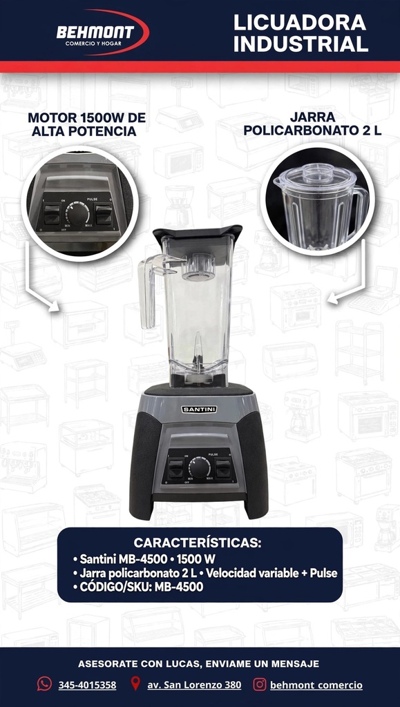 Santini - Licuadora industrial 1500 W - Jarra policarbonato 2 L (2)