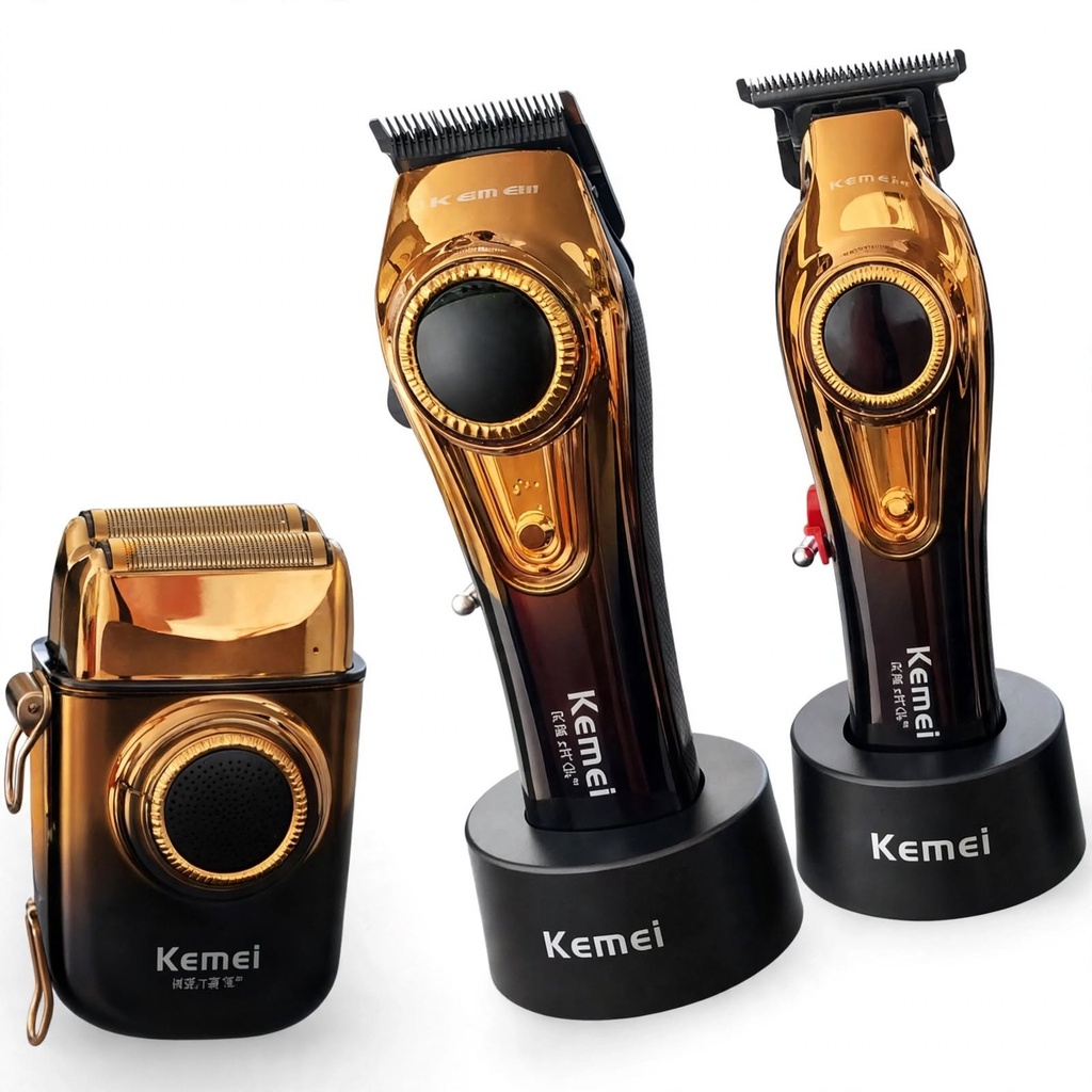 Behmont - IMP - Kemei - Kit clipper + trimmer + shaver inalambrico - Regulador RPM - Lubricante, cepillo de limpieza y base de carga (2)