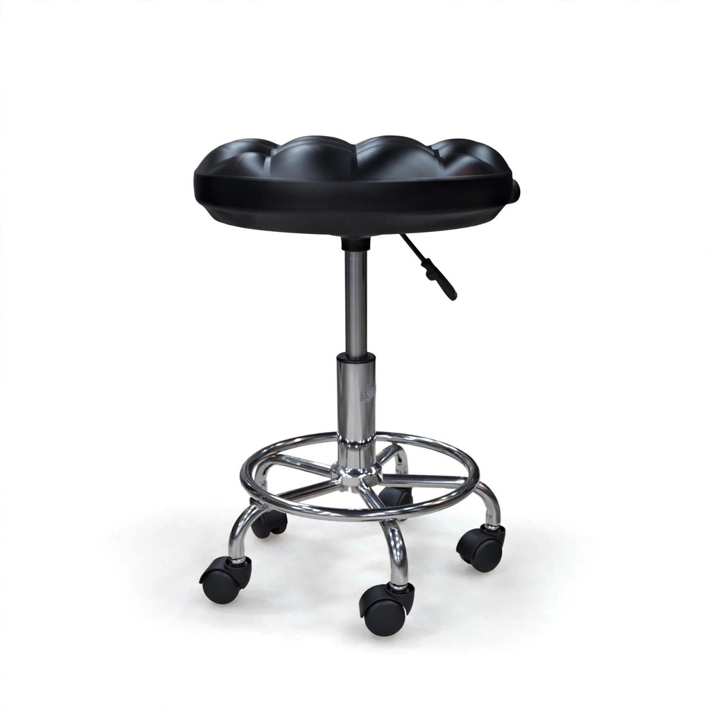 Behmont - IMP - Peluqueria - Taburete giratorio con ruedas - Tapizado capitone - Negro (2)