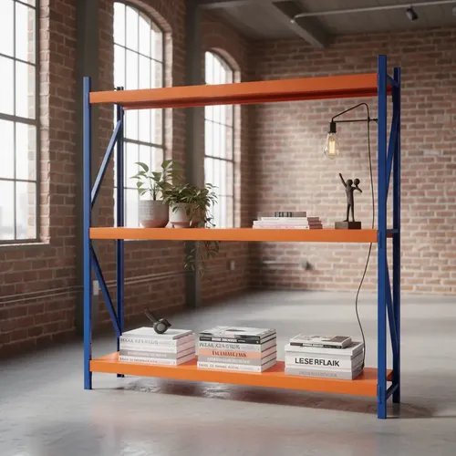 [120.40-C] Behmont - IMP - Almacenamiento - Rack 200 x 120 x 40 continuo - 5 estantes - 100 kg por estante - Azul-naranja
