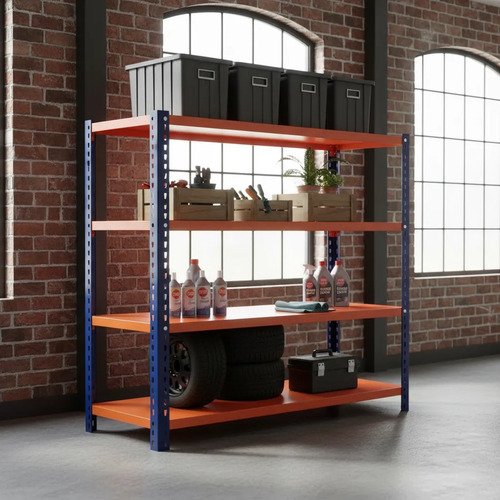 [120.40-I] Behmont - IMP - Almacenamiento - Rack 200 x 120 x 40 inicial - 5 estantes - 100 kg por estante - Azul-naranja