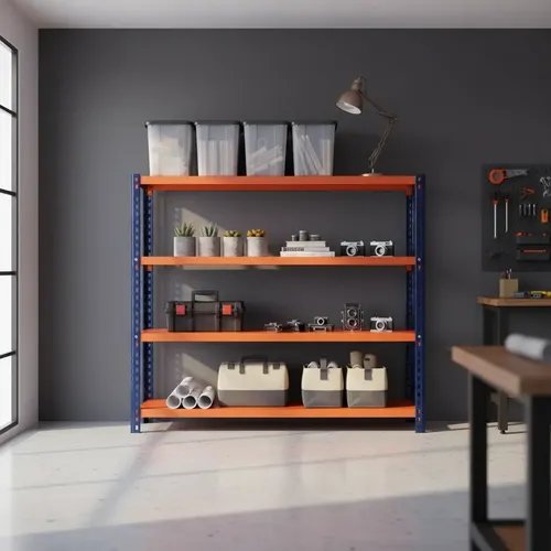 [200.60-I] Behmont - IMP - Almacenamiento - Rack 200 x 200 x 60 inicial - 4 estantes - 200 kg por estante - Azul-naranja