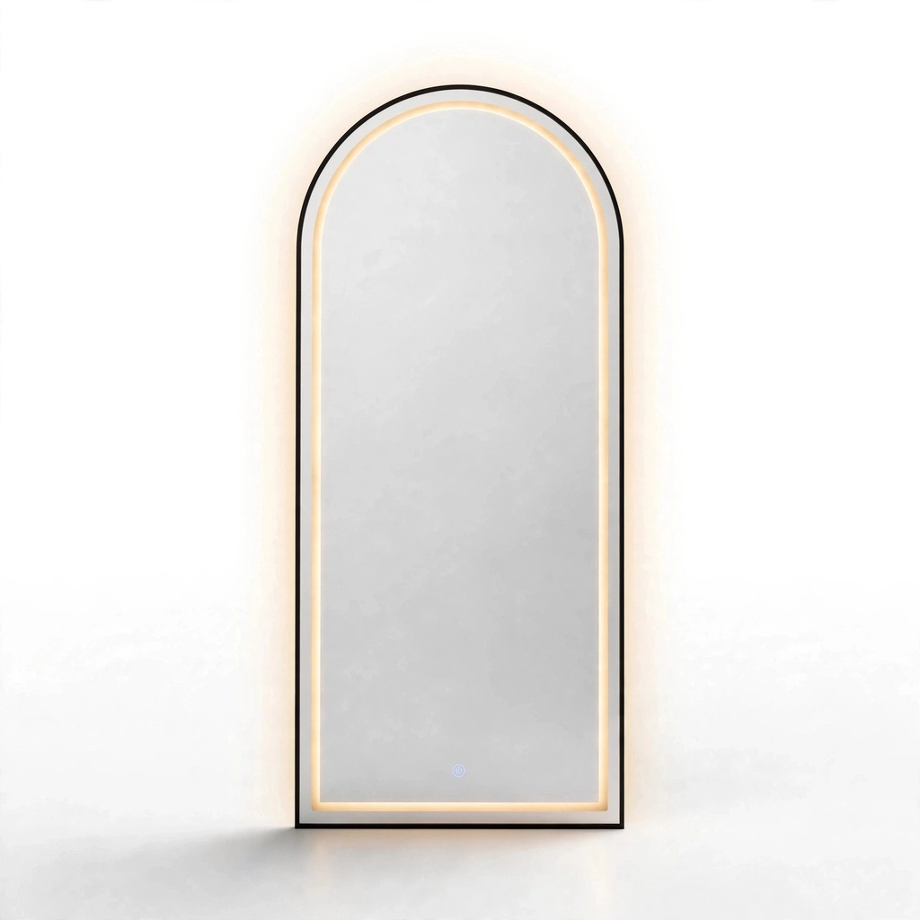[MR-9BLACK] Behmont - IMP - Decoracion - Espejo con iluminacion LED forma acro medio punto - Con marco negro - 170 x 70