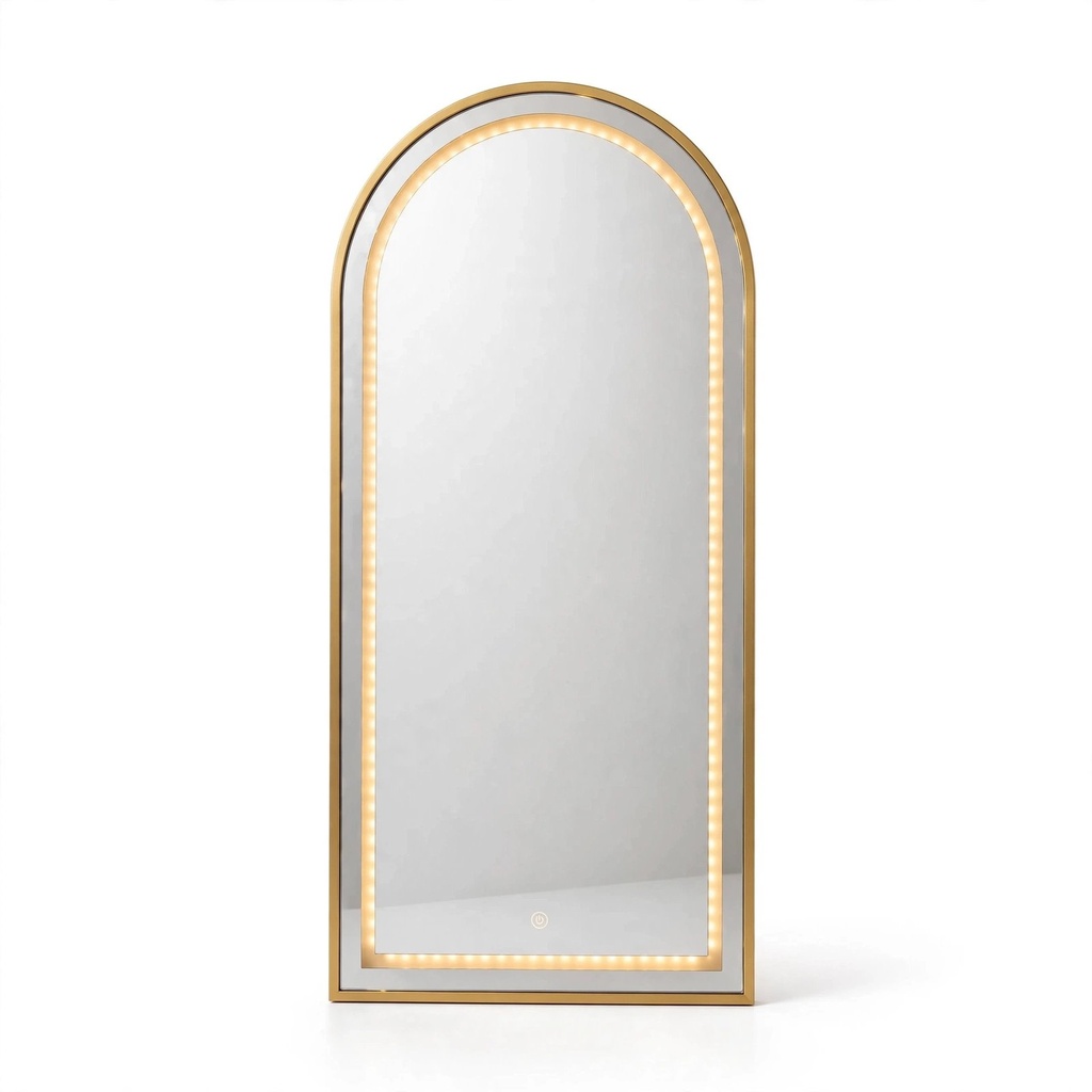 [MR-9GOLDEN] Behmont - IMP - Decoracion - Espejo con iluminacion LED forma arco medio punto - Con marco dorado - 170 x 70