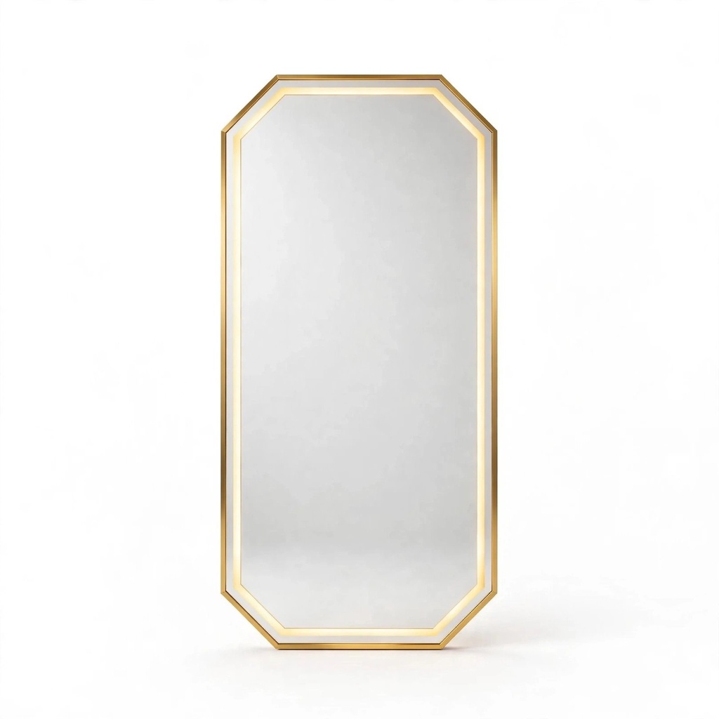 [MR-10GOLDEN] Behmont - IMP - Decoracion - Espejo con iluminacion LED octogonal - Con marco dorado - 170 x 70