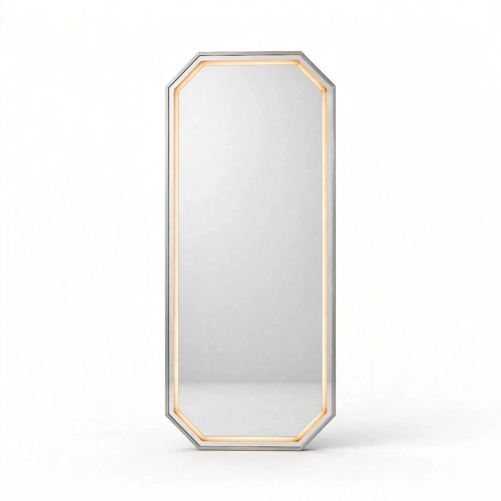 [MR-10SILVER] Behmont - IMP - Decoracion - Espejo con iluminacion LED octogonal - Con marco plata - 170 x 70
