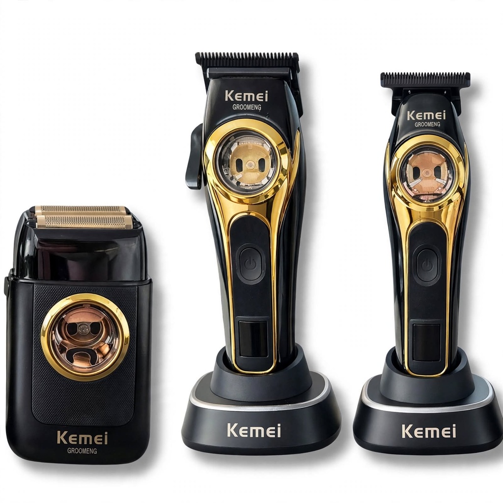 [LFJTXD-KM-8572] Behmont - IMP - Kemei - Kit clipper + trimmer + shaver inalambrico - Cepillo de limpieza, base de carga y maletin de almacenamiento