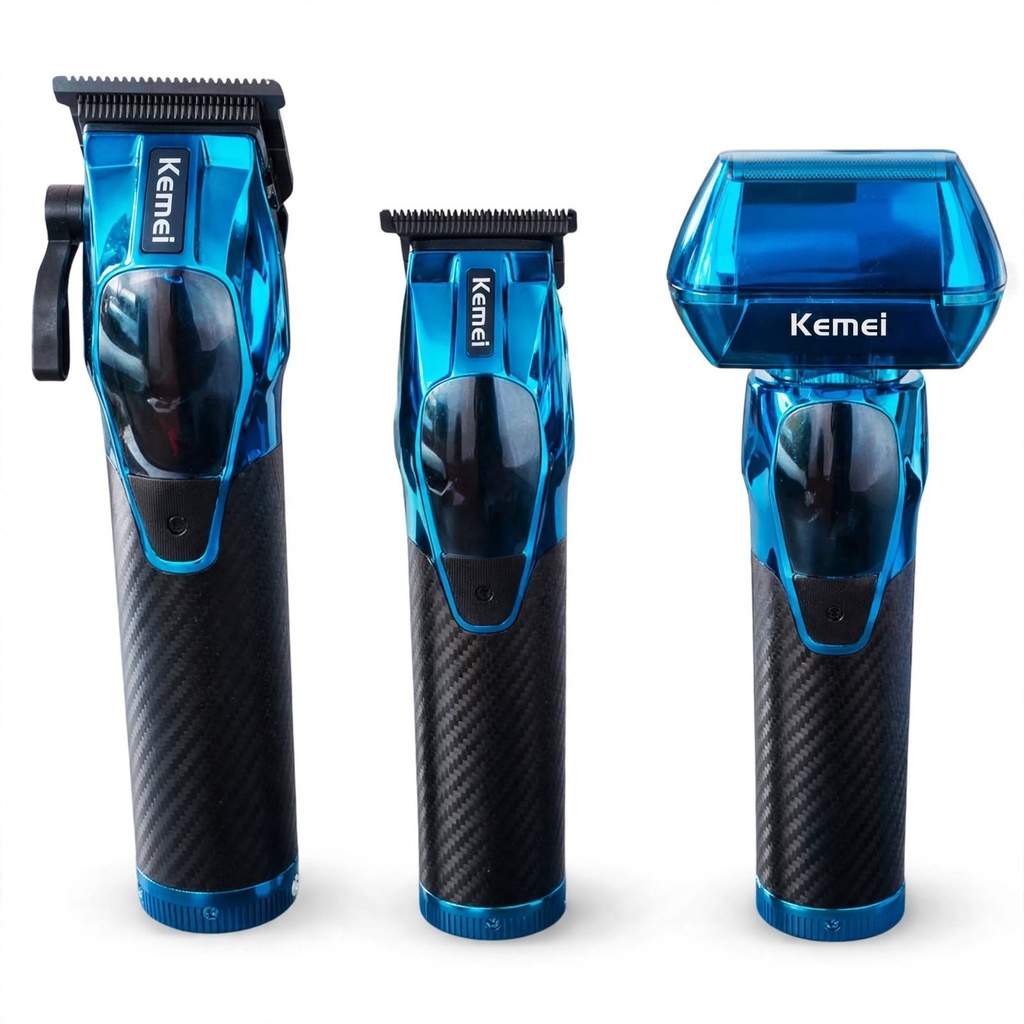 [LFJTXD-KM-8559] Behmont - IMP - Kemei - Kit clipper + trimmer + shaver inalambrico - Lubricante, cepillo de limpieza, base carga y baterias (x2)
