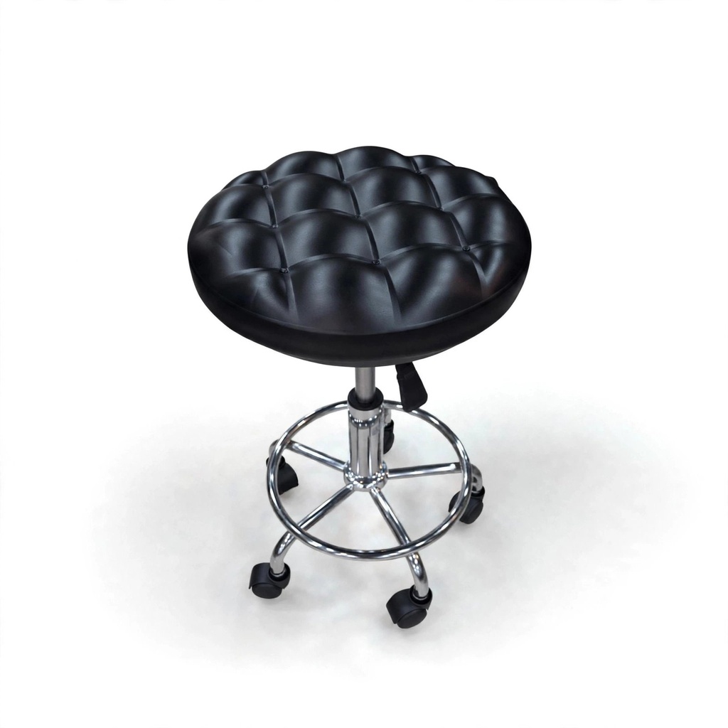 [JA25-183] Behmont - IMP - Peluqueria - Taburete giratorio con ruedas - Tapizado capitone - Negro