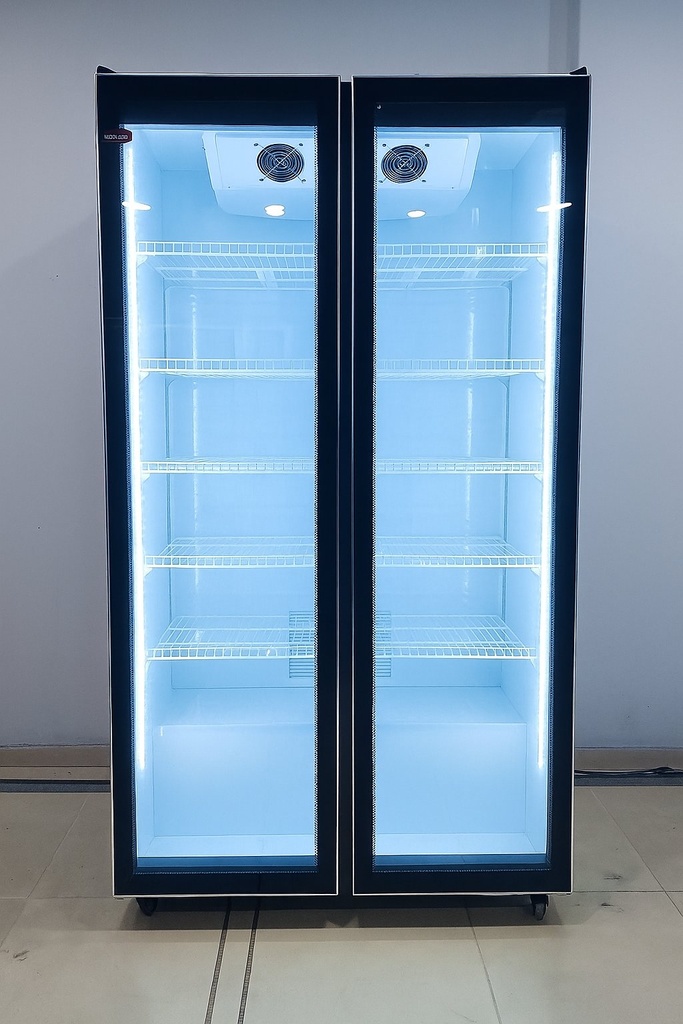 [LF-910] Behmont - IMP - Refrigeracion - Exhibidora vertical 910 L Full Glass - 2 puertas - Marco aluminio - 5 estantes - Negro